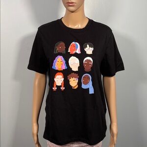Black T-Shirt with Colorful Faces Graphic - LGBTQIA + History Month 2022